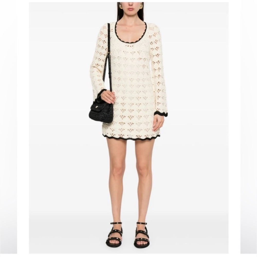 Zimmermann Rhiannon Crochet Cotton Long Sleeves Mini Dress in‎ Cream Size 8 US